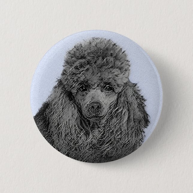 Poodle Painting Miniature Toy Black Original Art 6 Cm Round Badge (Front)