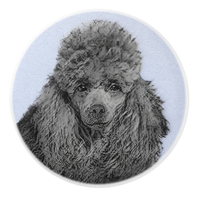 Poodle Painting Miniature Toy Black Original Art Ceramic Knob (Front)