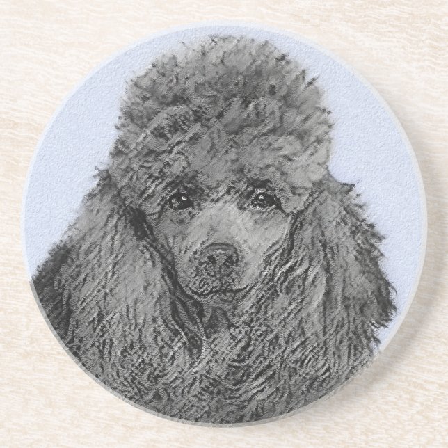 Poodle Painting Miniature Toy Black Original Art Coaster (Front)