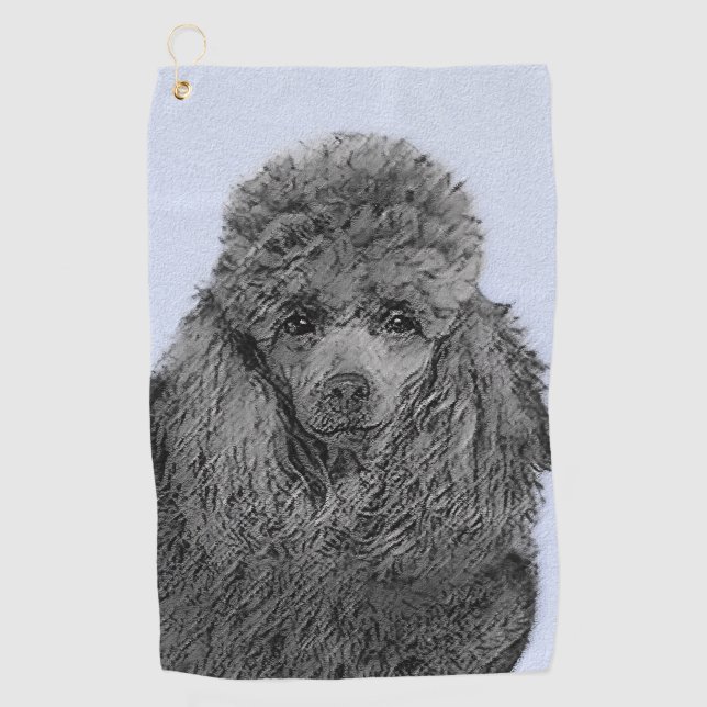 Poodle Painting Miniature Toy Black Original Art Golf Towel (Front)