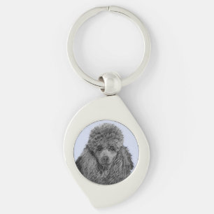 Poodle Painting Miniature Toy Black Original Art Key Ring