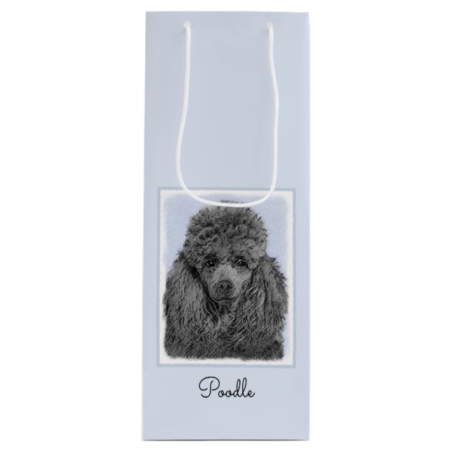 Poodle Painting Miniature Toy Black Original Art Wine Gift Bag (Front)