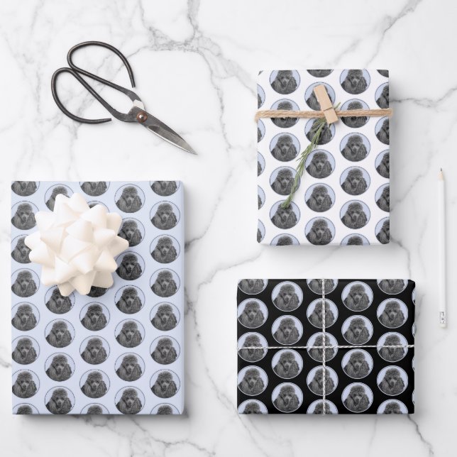 Poodle Painting Miniature Toy Black Original Art Wrapping Paper Sheet (Front)