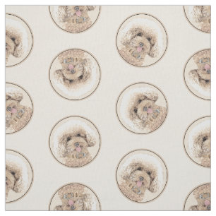 Poodle Painting Toy Apricot Cream Original Dog Art Fabric