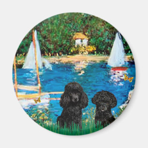 Poodle Pair (black) - Sailboats Magnet