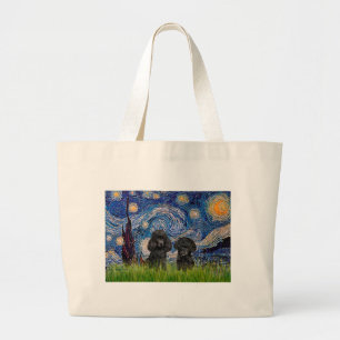 Poodle Pair (black) - Starry Night Large Tote Bag
