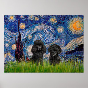 Poodle Pair (black) - Starry Night Poster