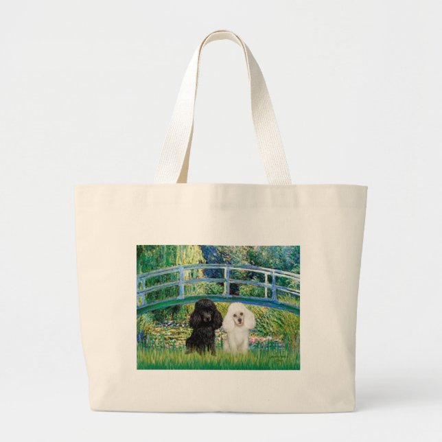 Poodle Pair (BW) - Bridge Large Tote Bag (Front)