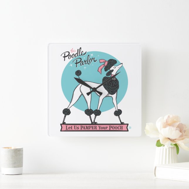 Poodle Parlour Square Wall Clock (Home)