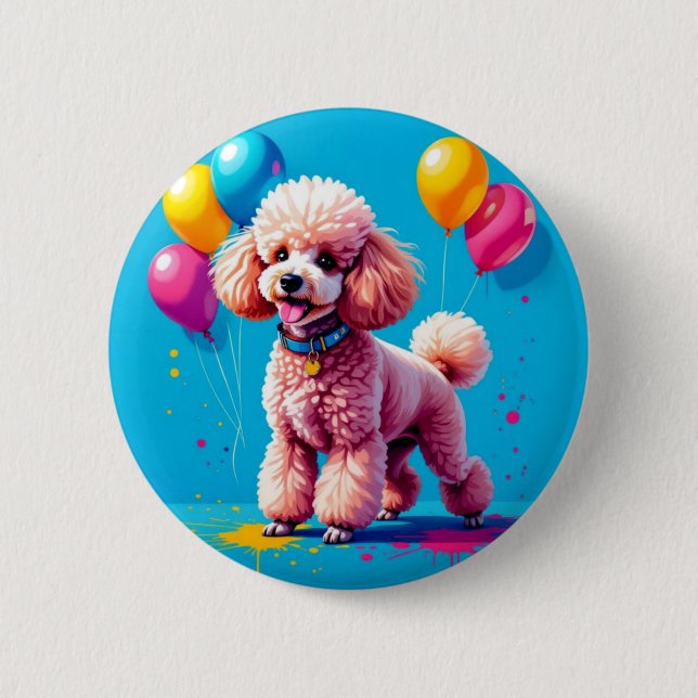 POODLE PARTY 6 CM ROUND BADGE (Front)