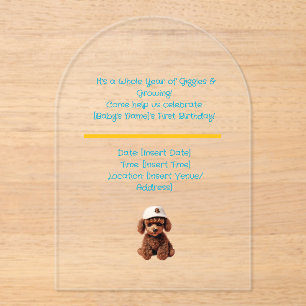 Poodle Party Pup” – Baby Boy’s 1st Birthday Acrylic Invitations