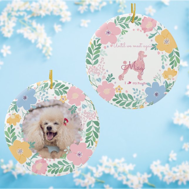 Poodle Pastel Pink Custom Photo & Name Memorial  Ceramic Ornament (Creator Uploaded)