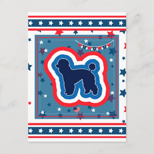Poodle Patriotic Red White And Blue 4th Of July Holiday Postcard (Front)