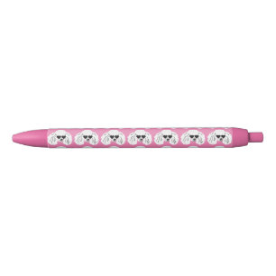 Poodle Pattern Cute Pink Black Ink Pen