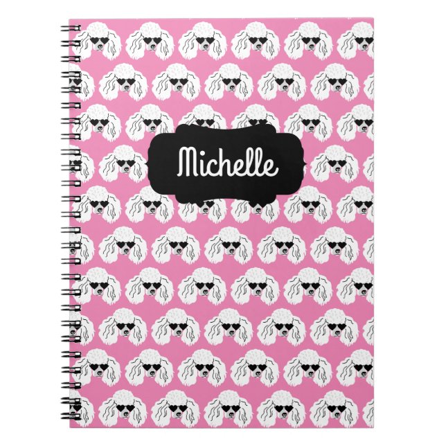 Poodle Pattern Cute Pink Notebook (Front)