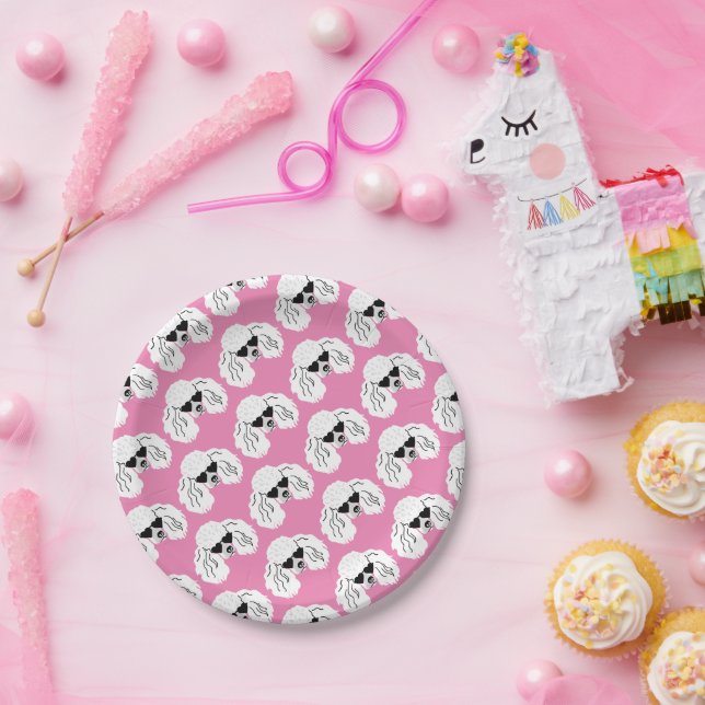 Poodle Pattern Cute Pink Paper Plate (Party)