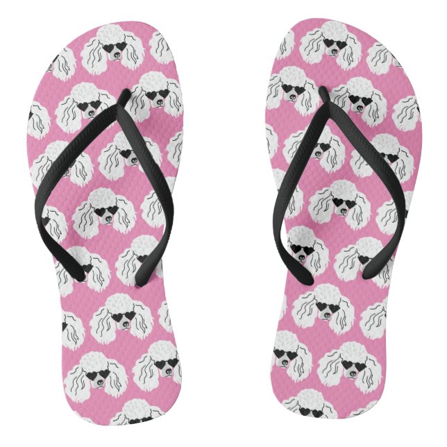 Poodle Pattern Cute Pink Thongs (Footbed)