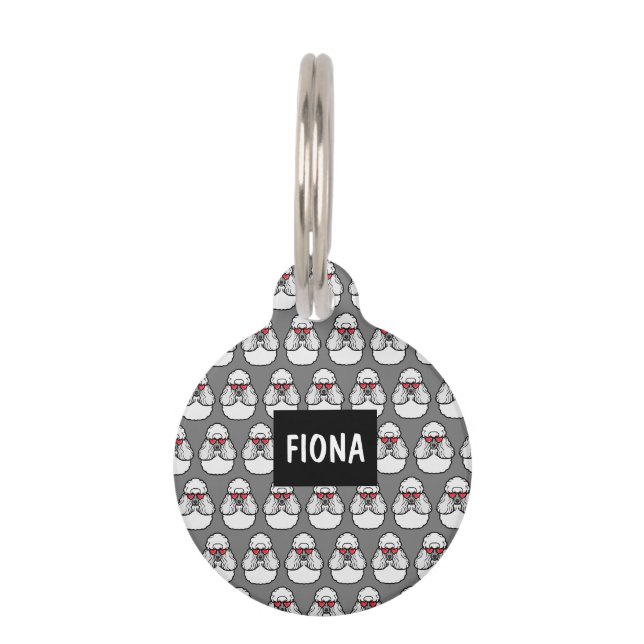 Poodle Pattern Funny Pet Tag (Front)