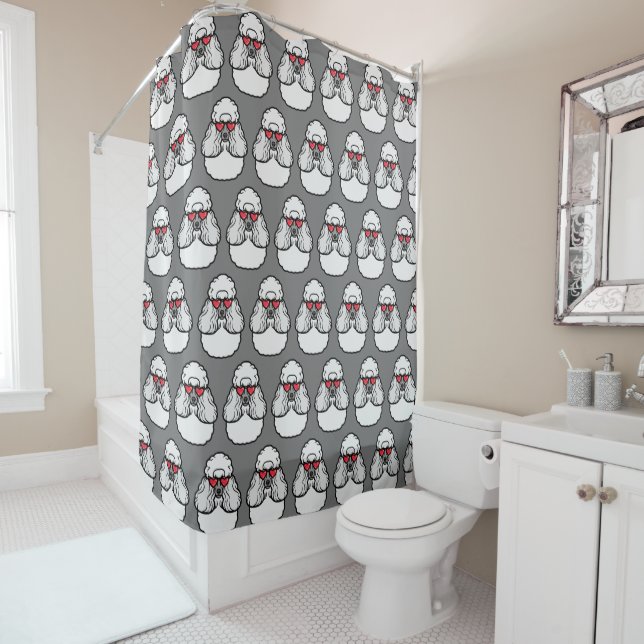 Poodle Pattern Funny Shower Curtain (In Situ)