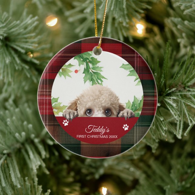 Poodle Personalised First Christmas Ceramic Ornament (Tree)