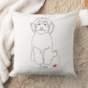 Poodle Pet Line Art with Name Cushion