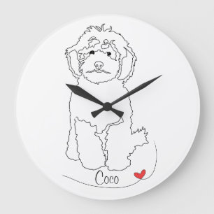 Poodle Pet Line Art with Name Large Clock