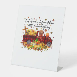 Poodle Pumpkin Vintage Truck Thanksgiving Funny Ha Pedestal Sign