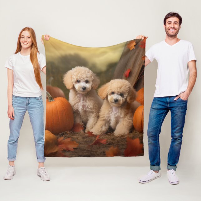 Poodle Puppy Autumn Delight Pumpkin Fleece Blanket (In Situ)
