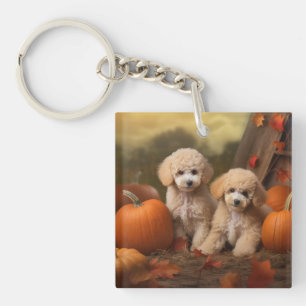 Poodle Puppy Autumn Delight Pumpkin Key Ring