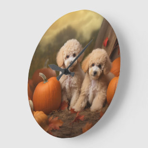 Poodle Puppy Autumn Delight Pumpkin Large Clock