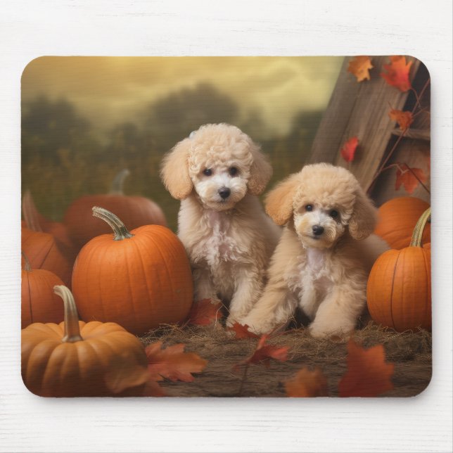 Poodle Puppy Autumn Delight Pumpkin Mouse Pad (Front)