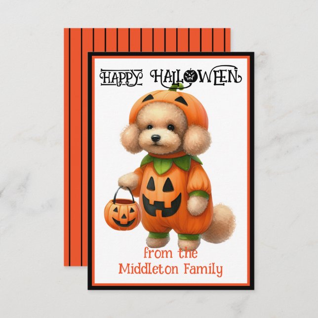 Poodle Puppy Dog Happy Halloween Card (Front/Back)