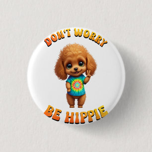 Poodle Puppy Hippie Happy Dog  3 Cm Round Badge