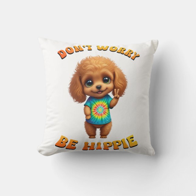 Poodle Puppy Hippie Happy Dog  Cushion (Front)