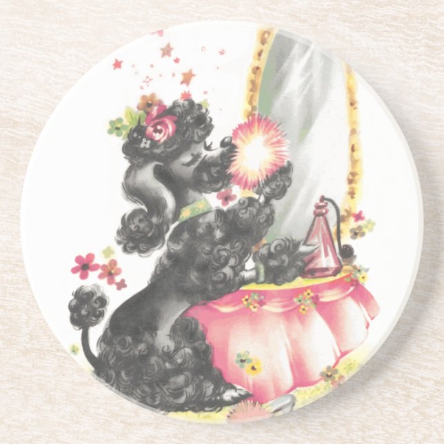 poodle puppy with makeup table coaster (Front)