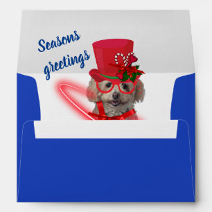 Poodle Seasons Greetings Matching Blue Envelopes