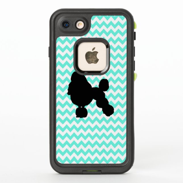Poodle Silhouette With Light Blue Chevron LifeProof iPhone Case (Back)