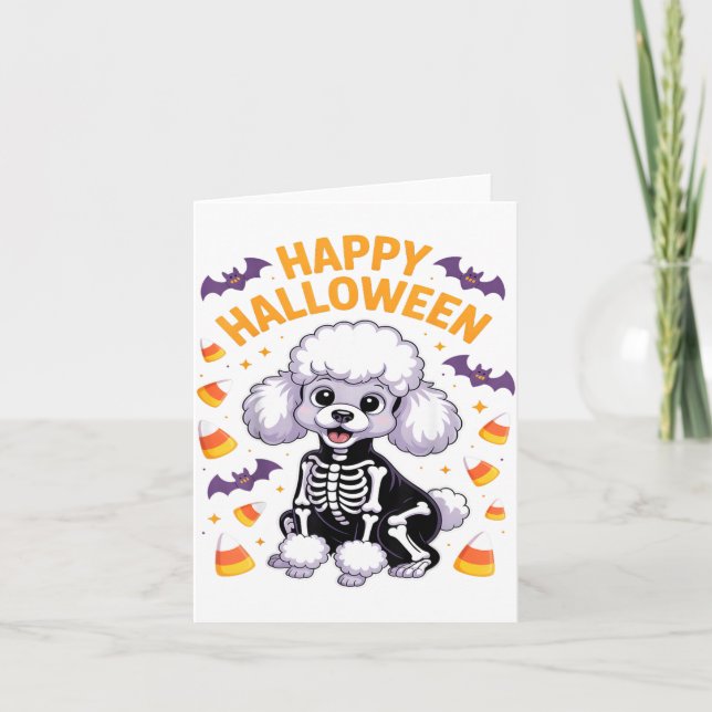 Poodle Skeleton Happy Halloween Card (Front)