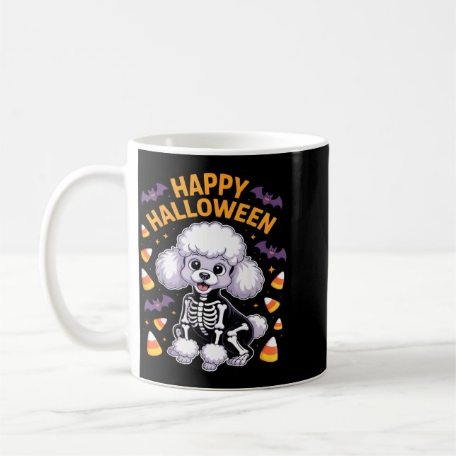 Poodle Skeleton Happy Halloween Coffee Mug (Left)