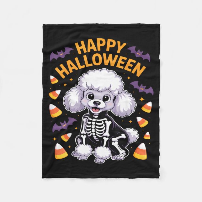 Poodle Skeleton Happy Halloween Fleece Blanket (Front)
