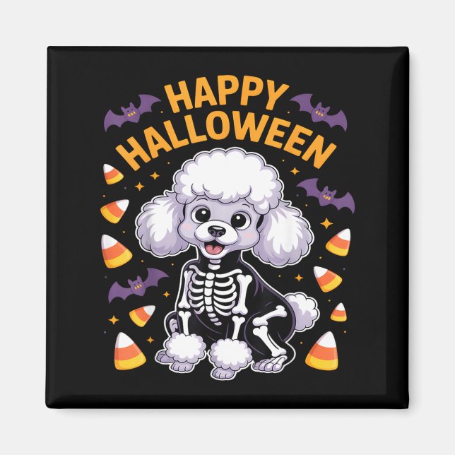 Poodle Skeleton Happy Halloween Magnet (Front)