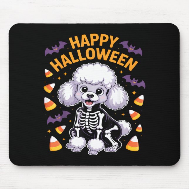 Poodle Skeleton Happy Halloween Mouse Pad (Front)