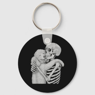 Poodle Skeleton Hug Halloween Dog Lover Key Ring