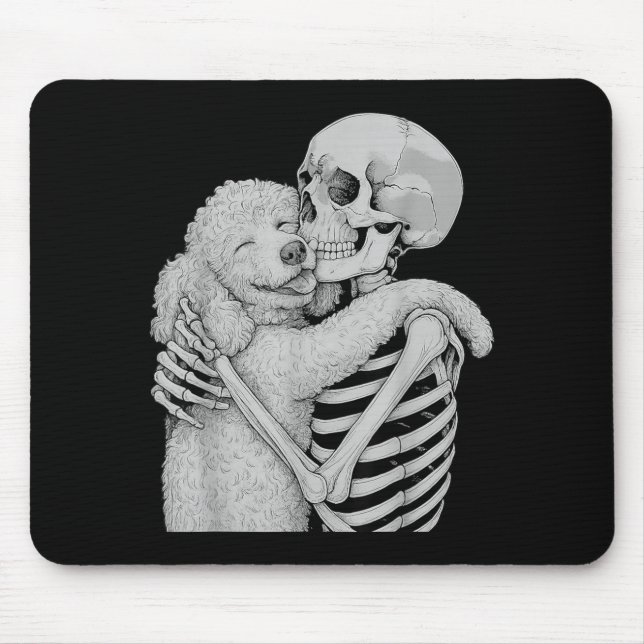 Poodle Skeleton Hug Halloween Dog Lover Mouse Pad (Front)