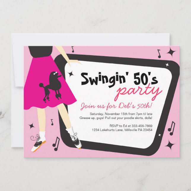 Poodle Skirt 1950's themed party invitation (Front)