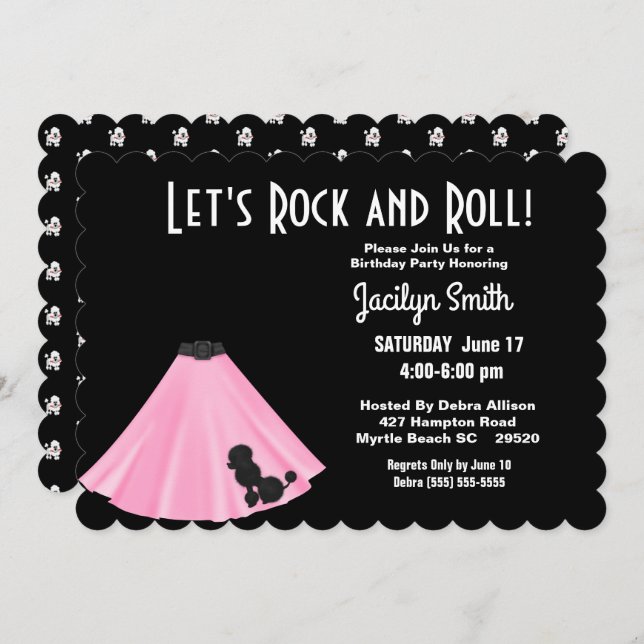 Poodle Skirt Birthday Party Invitations (Front/Back)
