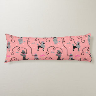 Poodle Skirt Retro Pink and Black 50s Pattern Body Cushion
