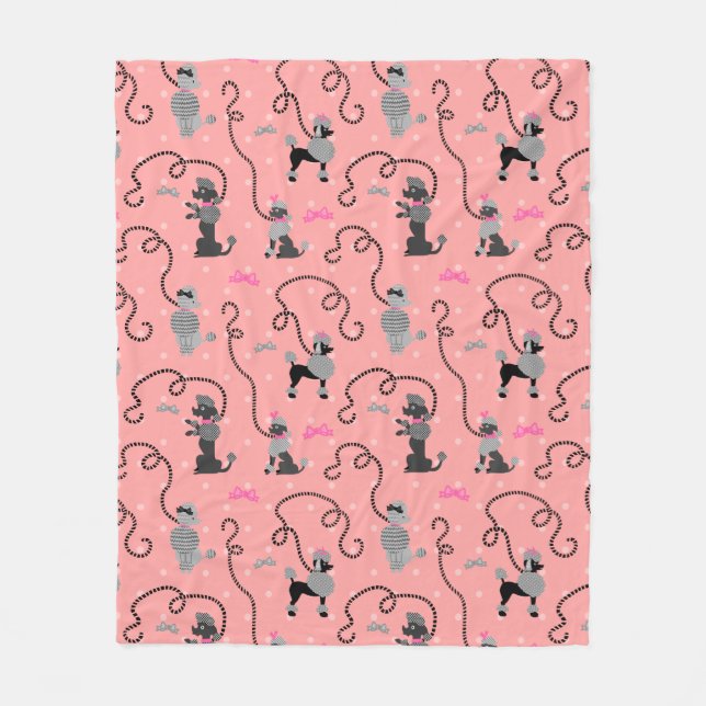 Poodle Skirt Retro Pink and Black 50s Pattern Fleece Blanket (Front)