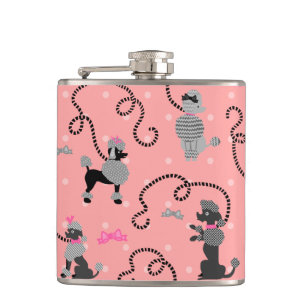 Poodle Skirt Retro Pink and Black 50s Pattern Hip Flask
