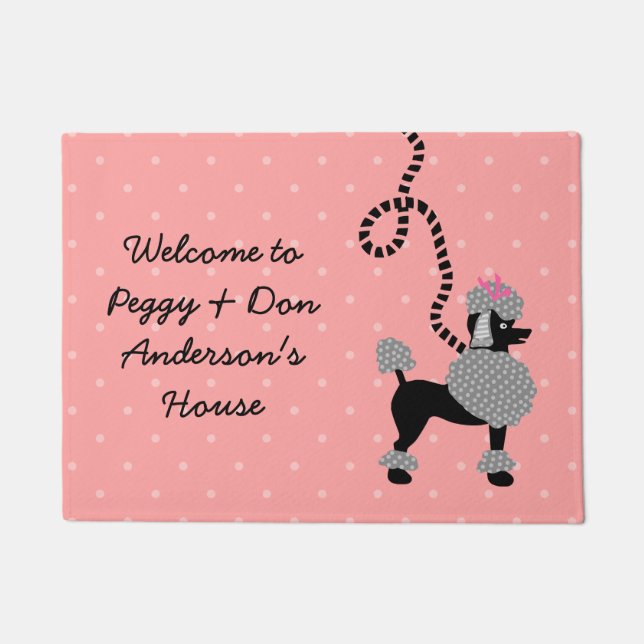 Poodle Skirt Retro Pink Black 50s Modern Welcome Doormat (Front)